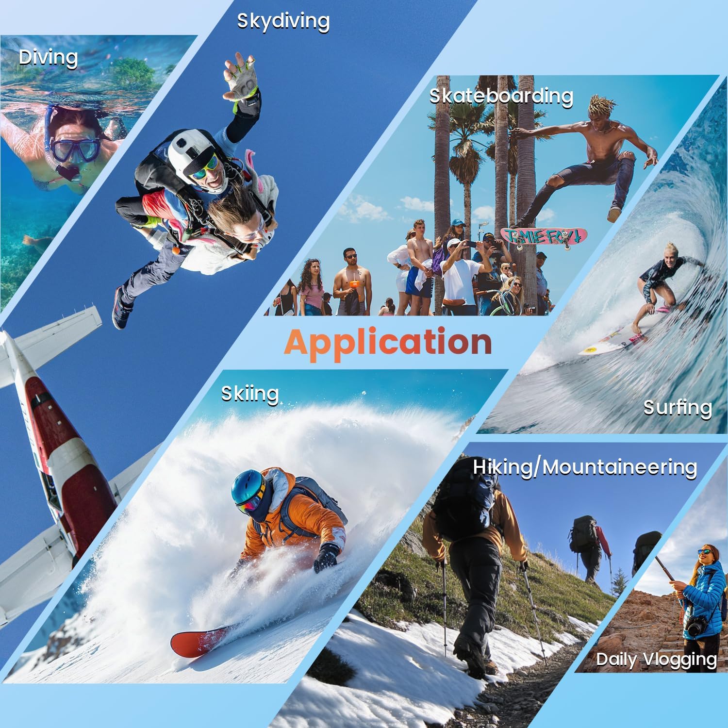 4K 60FPS 48MP WiFi Action Camera with Touch Screen, 50FT Underwater Waterproof Camera, No Case Needed, EIS Motorcycle Camera, 8X Zoom, 64GB Card, Remote Control, Batteries & Mounting Kits